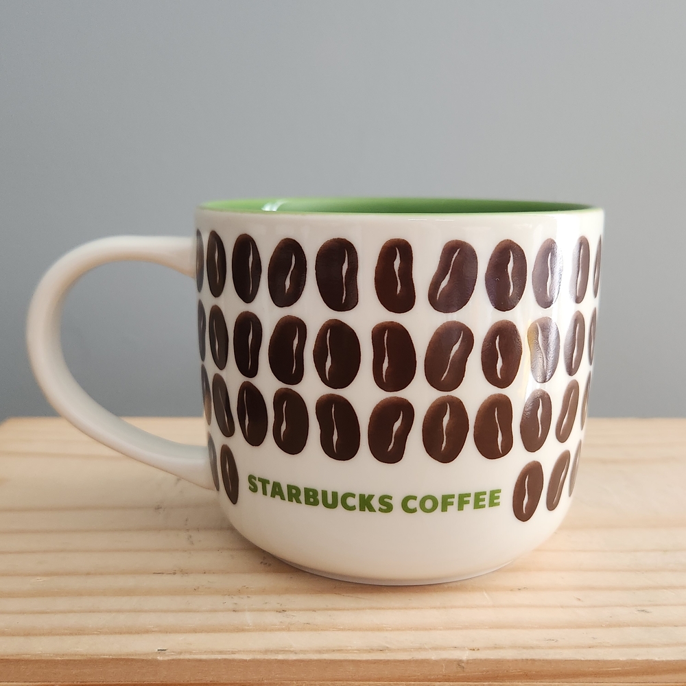 Starbucks 2009 Coffee Bean Mug with Brown and Green Coffee Bean Design